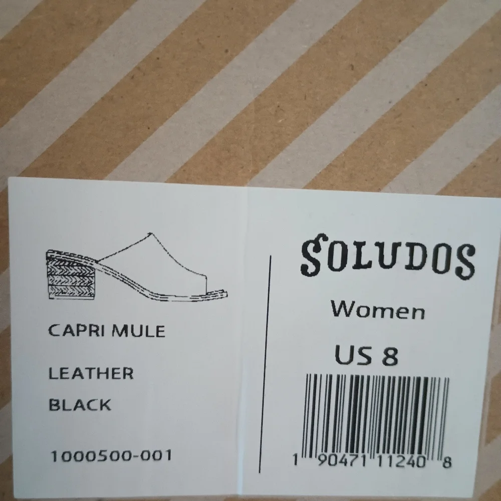 🎈🆕NWT Soludos Capri Mule Black Leather Heeled Slide Sandals Open Toe MSRP $80 - Picture 5 of 5